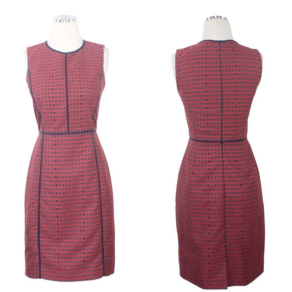 J.Crew Dress Red Paneled Sheath Piping Blue Knee 0 - Picture 4 of 8